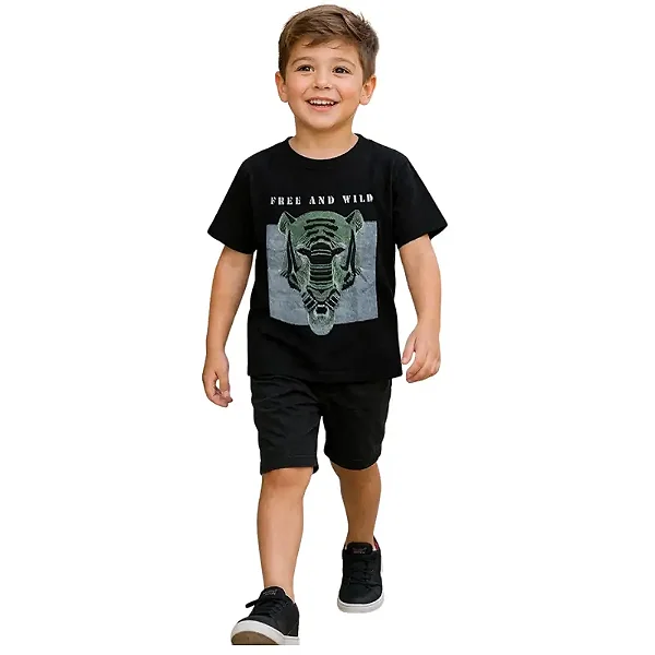 camiseta infantil tigre estampa gráfica com frases malha algodão confortável tamanhos 6 e 8 anos