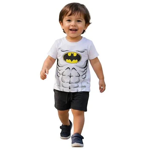camiseta batman bebê menino estampa peitoral branca 100% algodão suave tamanhos 2 e 3 anos