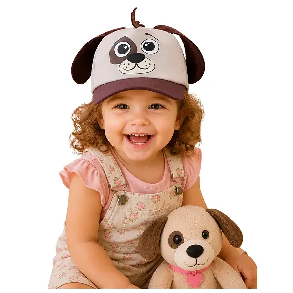 bone infantil bebe cachorrinho unissex poliéster confortável ajuste velcro para 1 a 2 anos