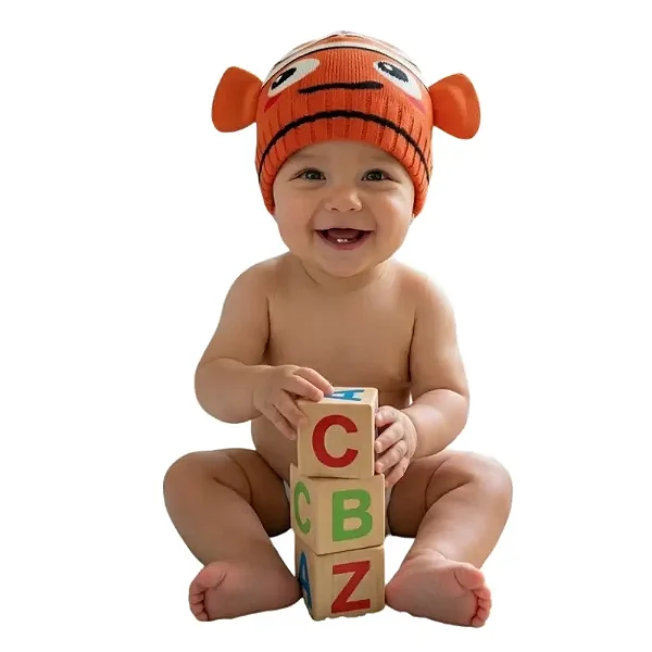 touca bebe menino peixinho laranja 100% acrilico confortável tamanho único para até 12 meses