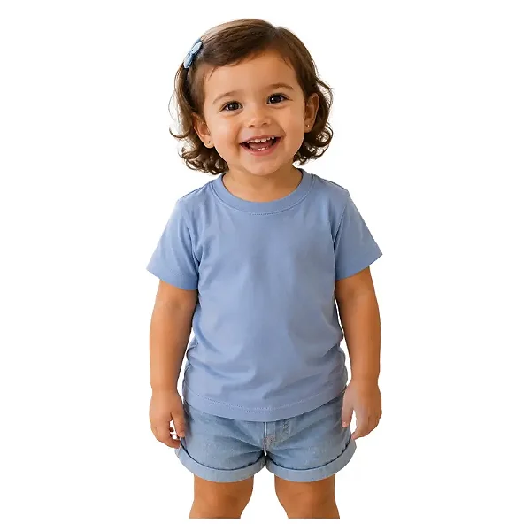 camiseta infantil azul celeste unissex lisa 100% algodão suave macia tamanho 2 a 6