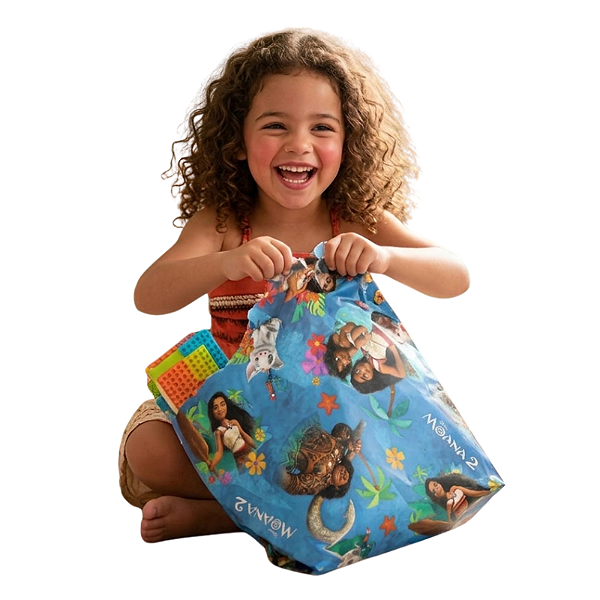 saco de presente infantil menina moana 2 azul personagem laminado 25 x 37 cm