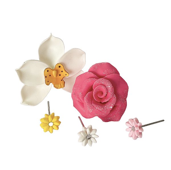 Kit 5 Enfeites Biscuit - Mix Flores