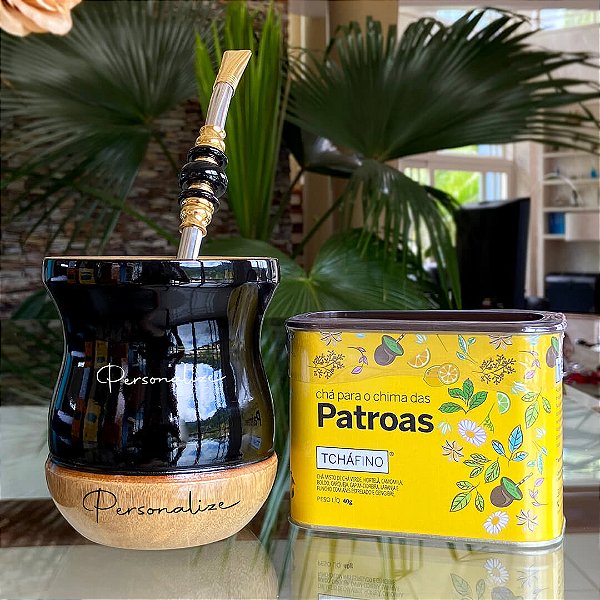 Kit Cuia Personalizada + Bomba + Lata Chá para o Chima das Patroas