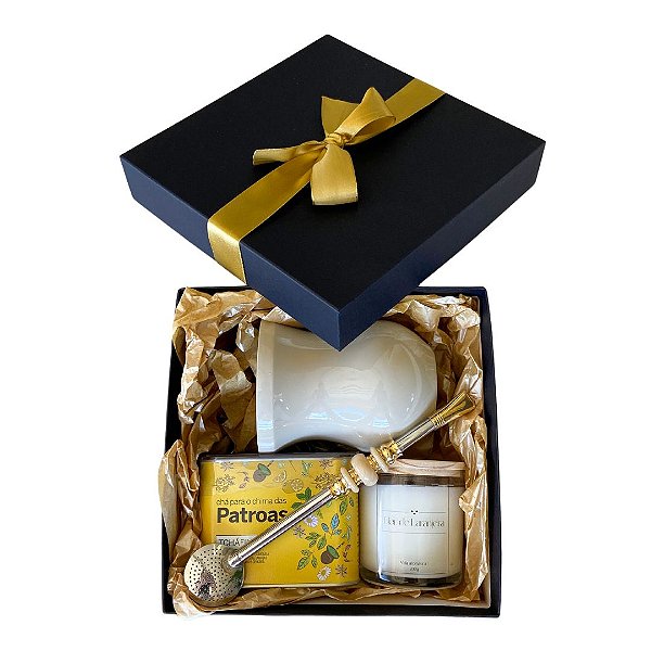Caixa Presentes Para Elas - Vela Aromática + Lata + Cuia Personalizada + Bomba