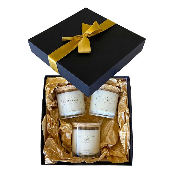 Caixa Presente Para Elas - Kits 3 Velas Vegetais Aromáticas Personalizada - 200g