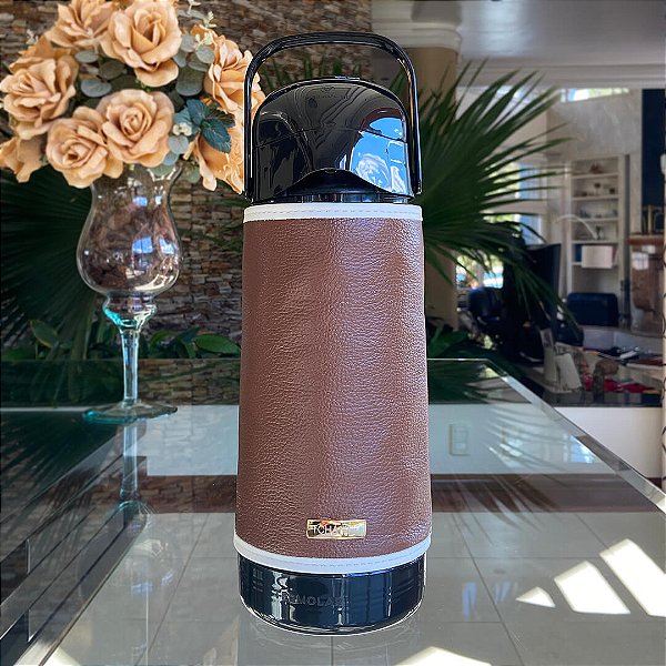 Térmica com Capa em Couro Personalizada - 1L Marrom