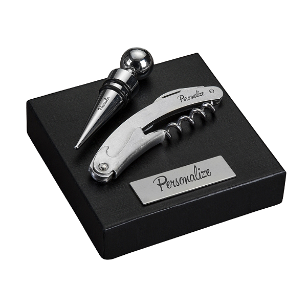 Kit Vinho Tampa e Saca-Rolhas - Plaquinha Personalizada