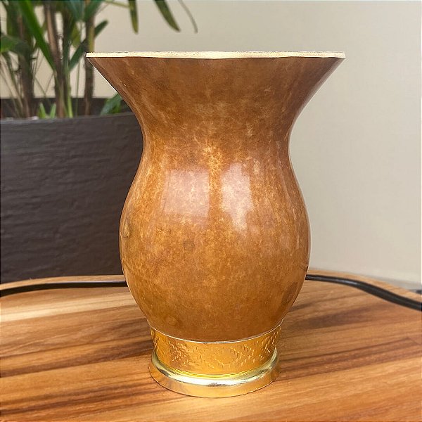 Cuia de Porongo Personalizada Pé Metal Dourado - M e G