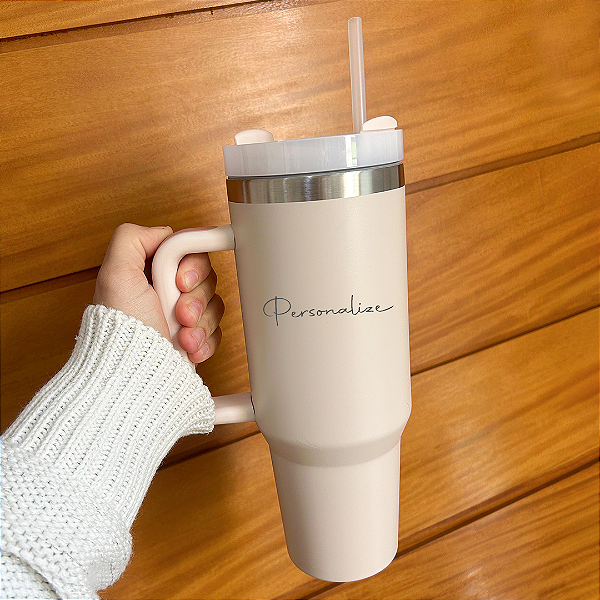 Copo Garrafa Térmica Inox com Canudo Rosa Claro - 1,2L Personalizada