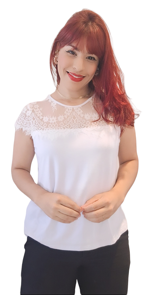 BLUSA RENDA CHANTILY MALHA