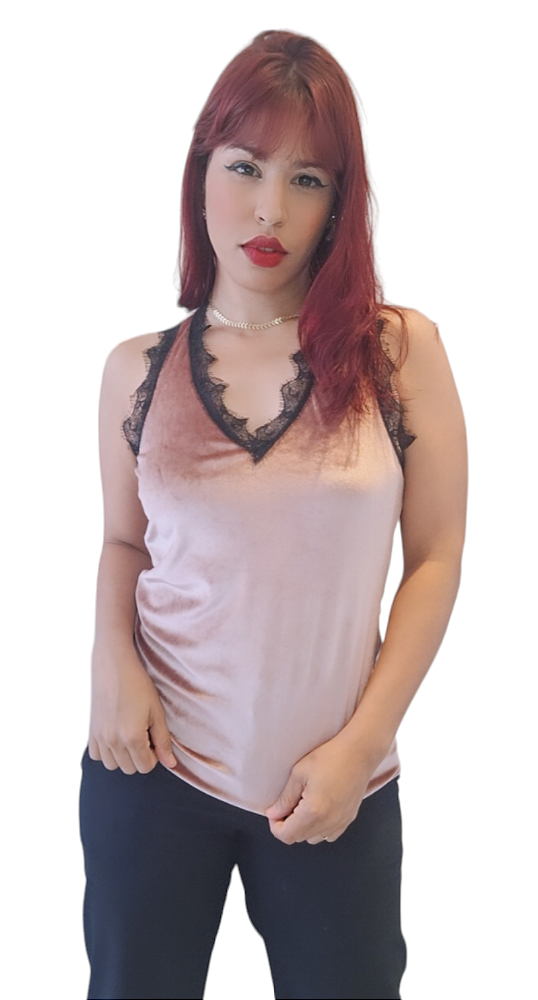 BLUSA C RENDA VELUDO ROSE