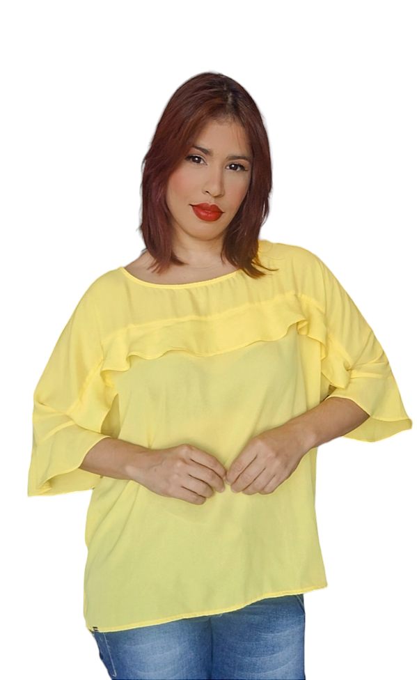 BLUSA PLUS SIZE  MG 3\4 CREPE AMARELA