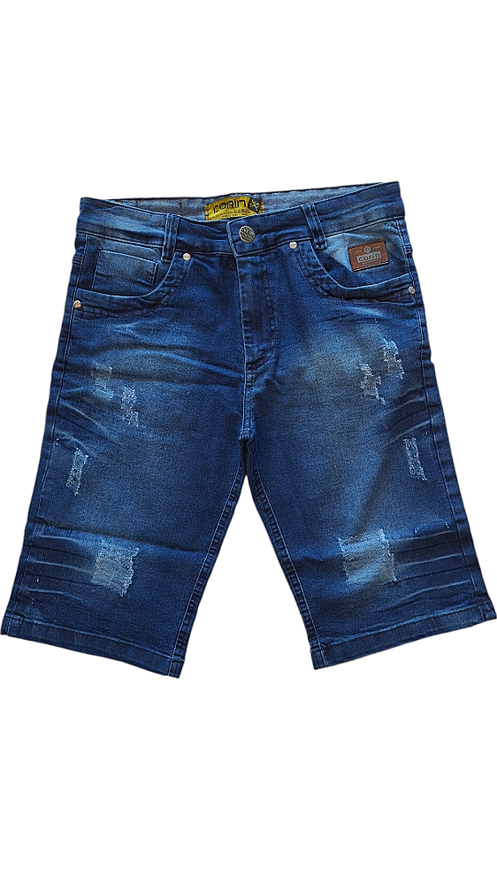 BERMUDA JEANS AZUL ESCURO MASCULINA DESTROYED CORIN