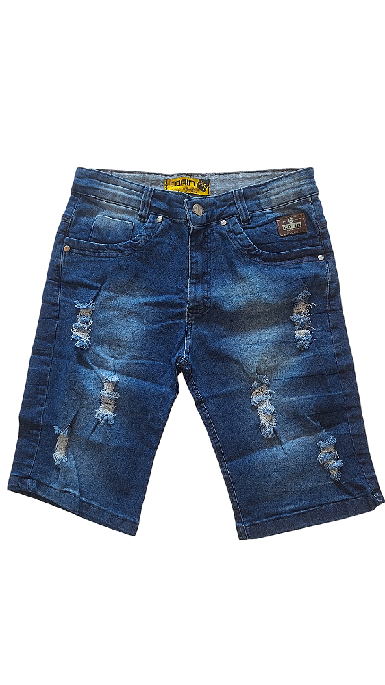 BERMUDA MASCULINA  DESTROYED AZUL ESCURO MANCHADA CORIN