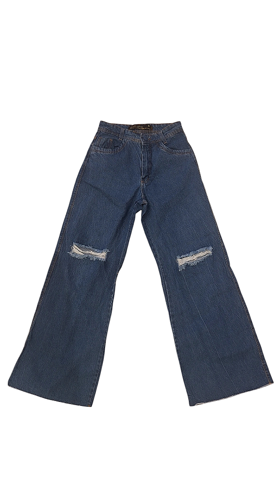 CALÇA JEANS FEMININA WID LEG DESTROYED
