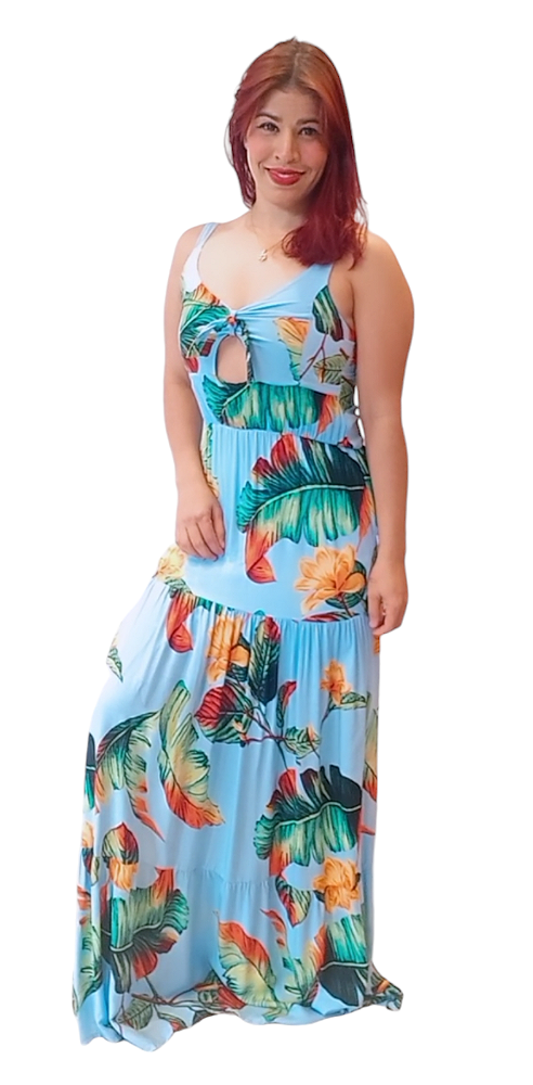 VESTIDO LONGO ESTAMPADO TROPICAL