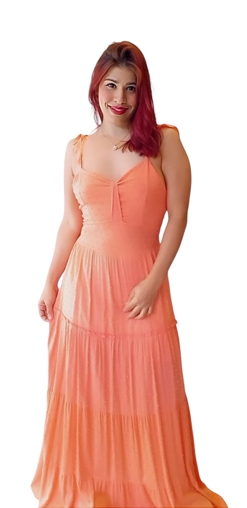 VESTIDO LONGO PIPOQUINHA ALÇAS FINAS C\ BABADO