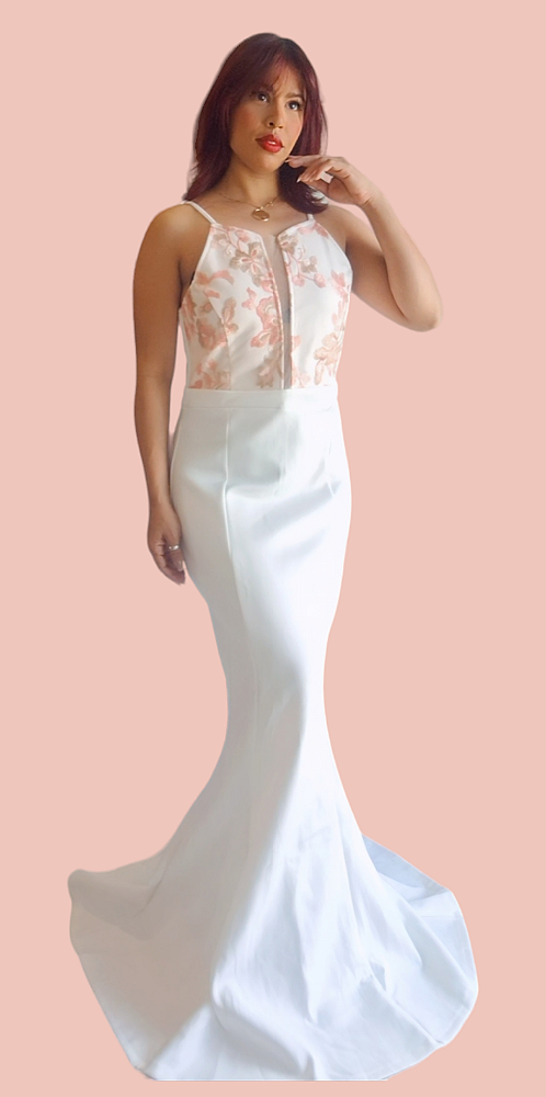 VESTIDO LONGO LISO  TULE BORDADO 3D