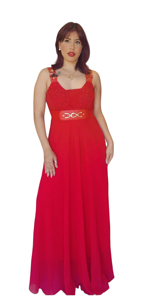 VESTIDO LONGO FEST SEDA C\ COURO