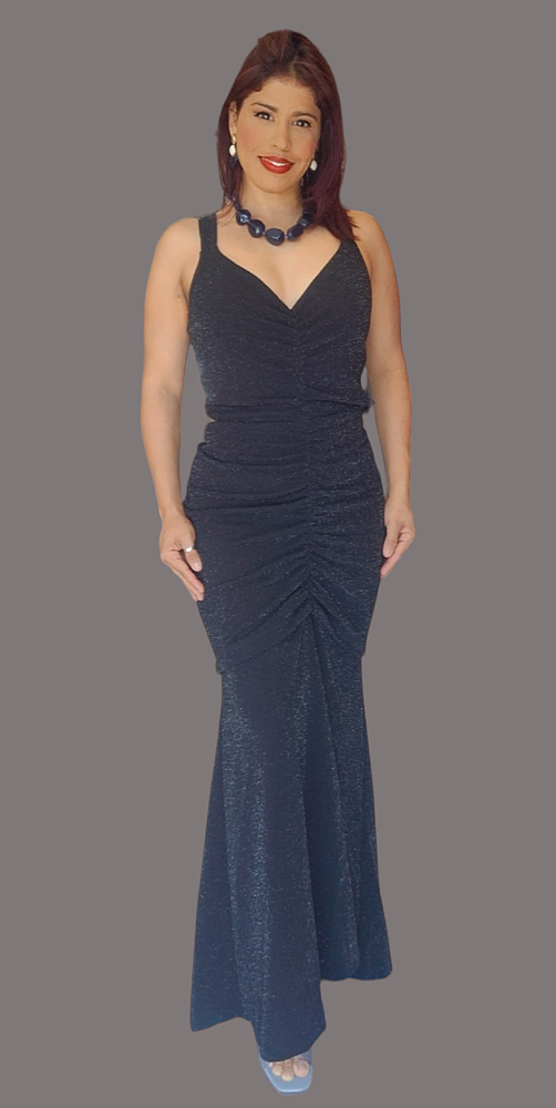 VESTIDO LONGO FESTA FRANZIDO LUREX