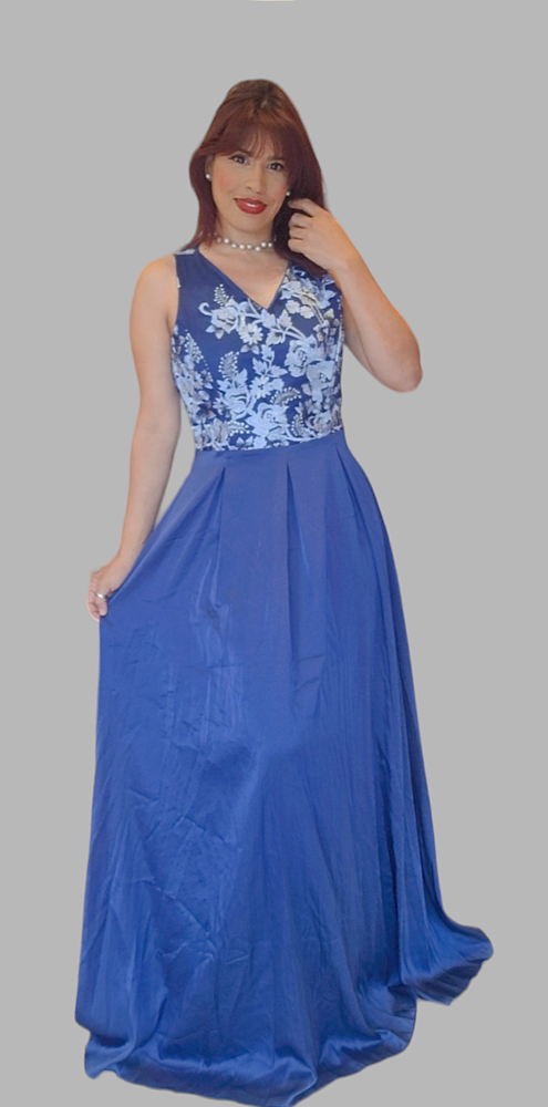 VESTIDO LONGO FESTA RENDA C \ SEDA  SYMON