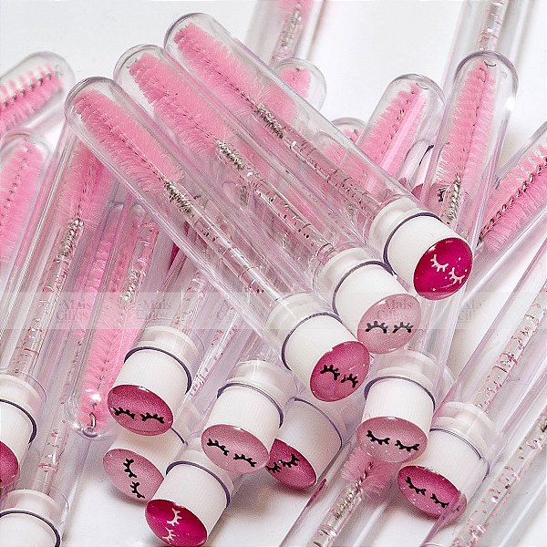 10 Tubete Para Escovinha de Cílios Escovinha de Cílios Enfeitada  Rosa/Escovinhas com Glitter Extensão de Cílios e Sobrancelha rosa bebê