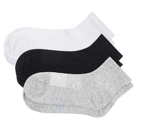 Kit com 3 Pares Meias Cano Curto Mescla/Preta/Branca