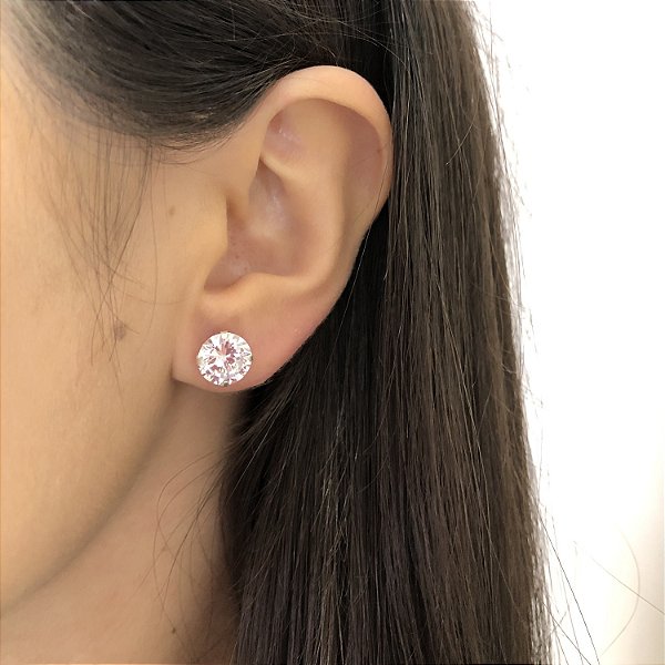Brinco Zircônia Redonda 8mm - Prata 925