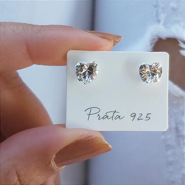 Brinco Coração 7mm Zircônia Prata 925 -MB165-916
