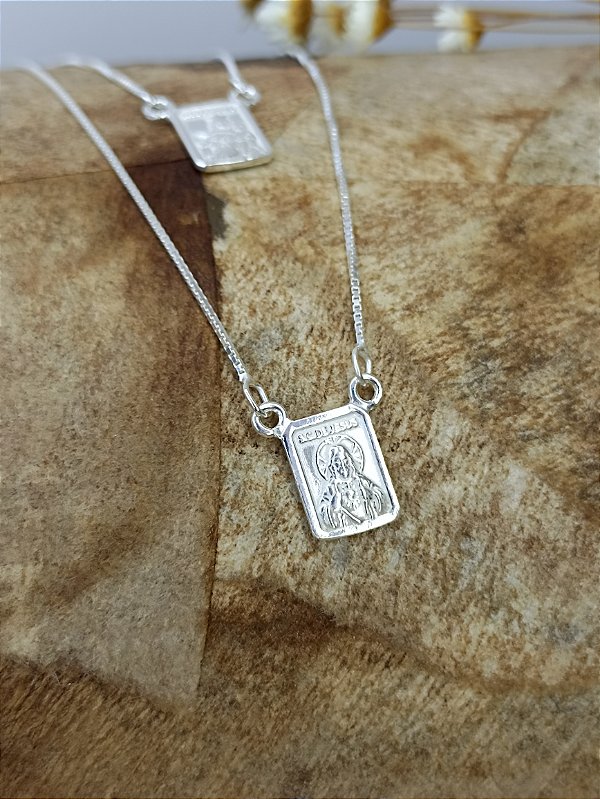 Escapulário Medalhas Sagrado Coração e N.Sra. do Carmo - PRATA 925 - MC517-51107