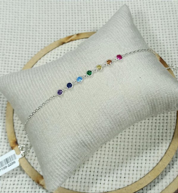 Pulseira 7 Chakras Pedras Color Prata 925