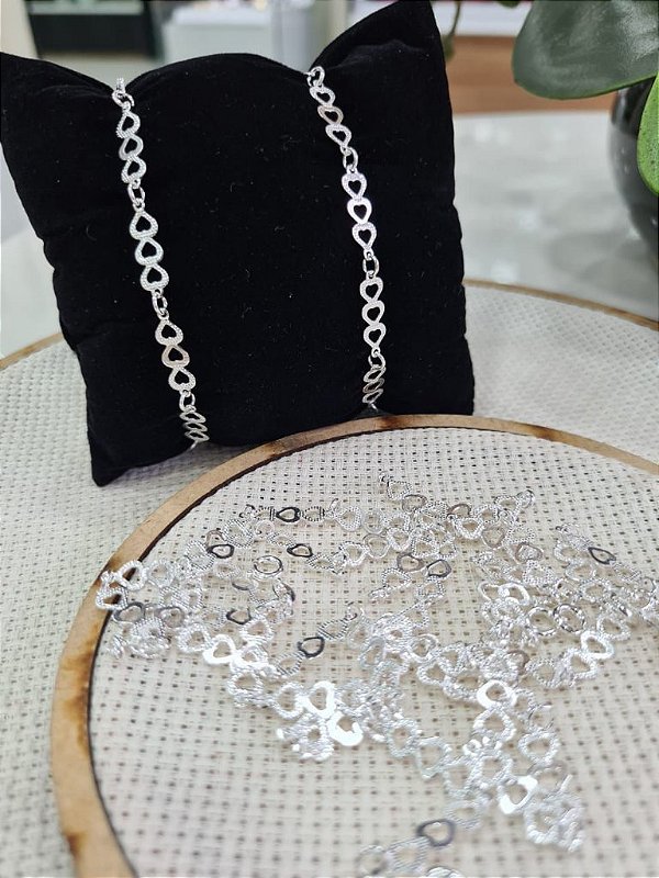 Pulseira c/ Corações - Prata 925 - 19 cm
