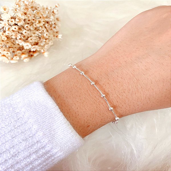 Pulseira Veneziana V15 Bolinhas - Prata 925 - 19CM - MP45-1338
