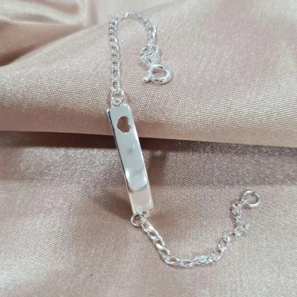 Pulseira Prata 925 Infantil com Plaquinha/Coração - 14cm - MP256-1424