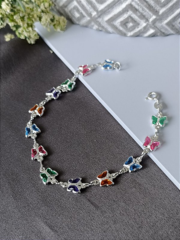 Pulseira Borboleta Multicor - Prata 925 - MP14-2949