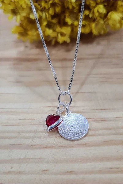 Gargantilha Pai Nosso C/ Coração Vermelho - Prata 925 - MC33-2135