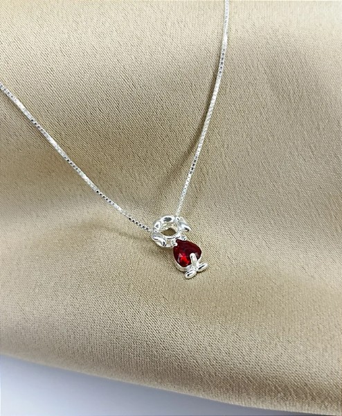 Gargantilha Menina C/ Coração Vermelho - Prata 925