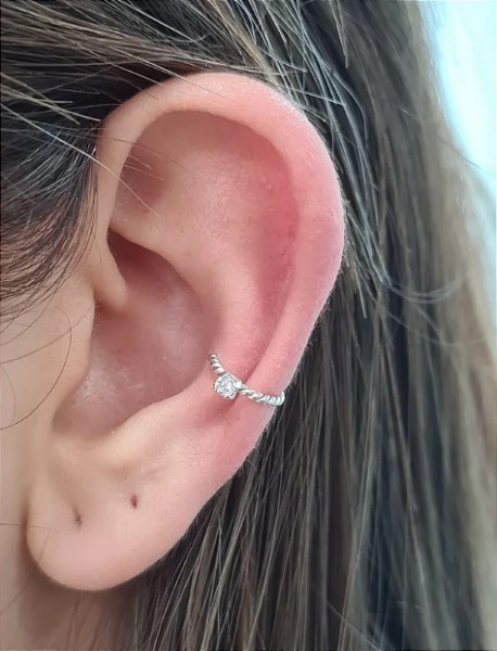 Brinco Piercing fake Trabalhado C/ Pedra Prata 925