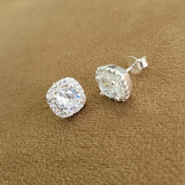 Brincos Quadrado Cravejado com Zircônias Prata 925 - MB62-2442