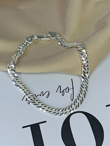 Pulseira Masculina Grumet Elo Duplo - Prata 925 - 21cm - 5.5mm