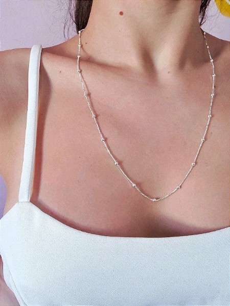 Gargantilha Veneziana Bolinhas 60cm Prata 925
