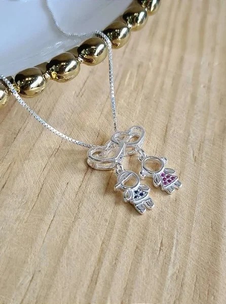 Gargantilha Casal Filhos (Menino/Menina) - Prata 925 - MC89-4080