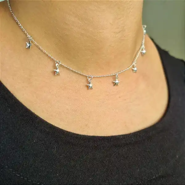 Gargantilha Choker Estrela - Prata 925 - 40cm - MC96-3366