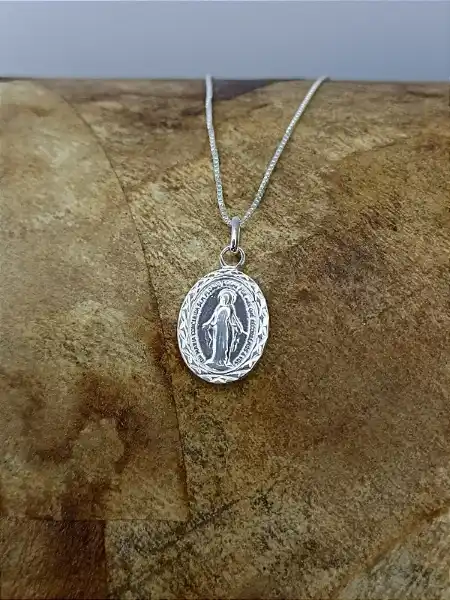 Gargantilha Medalha Milagrosa Nossa Senhora das Graças - Dupla Face - Prata 925