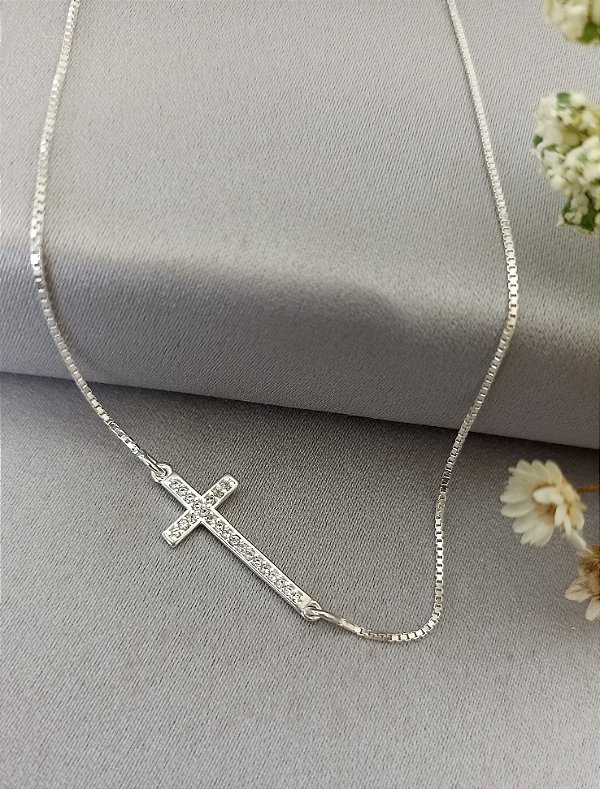 Gargantilha Cruz Cravejada - Prata 925 - MC109-3062
