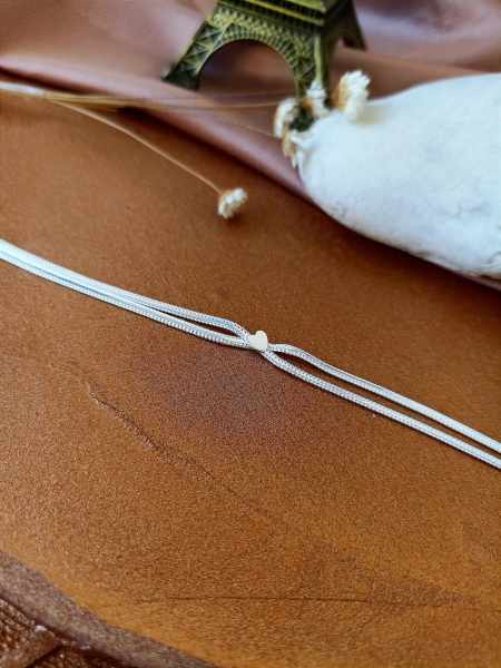 Pulseira 2 Fios c/Coração Liso - Prata 925 - MP126-2654