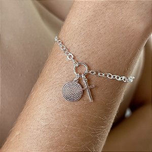 Pulseira Pai Nosso + Crucifixo - Prata 295 - MP137-2358