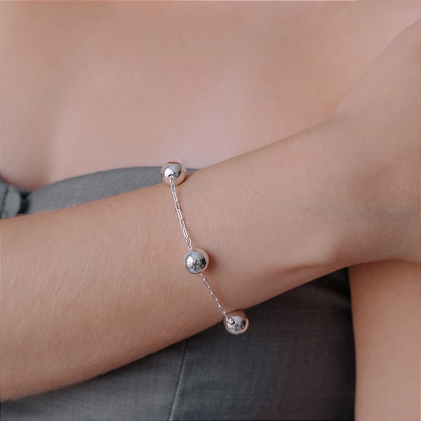 Pulseira Cartier Com Bolinhas - Prata 925