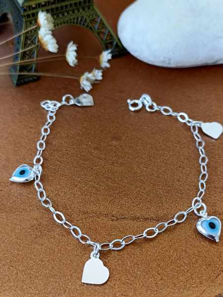 Pulseira Olho Grego Com Corações - Prata 925 - MP148-2448